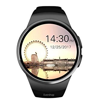 Evershop Smart Watch 1.5 inches IPS Round Touch Screen Waterproof Smartwatch Phone with SIM Card Slot, Sleep Monitor, Heart Rate Monitor and Pedometer for iOS and Android Device (Black)