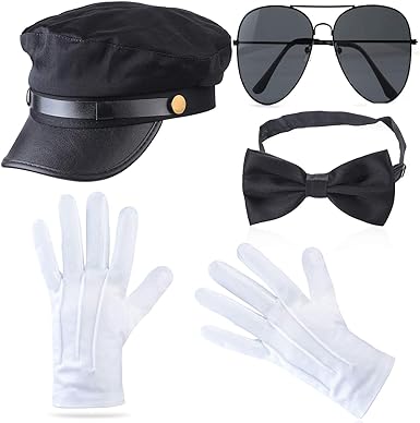 Beefunny Chauffeur Costume Limo Taxi Driver Hat Gloves Set