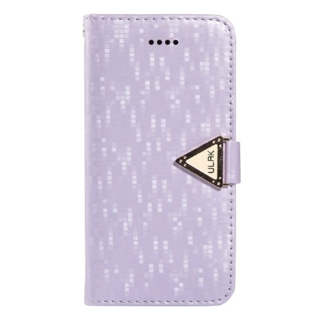 iPhone 5C Case, iPhone 5C Wallet Case, ULAK Glossy Synthetic PU Leather Protective Flip Folio Wallet Case with Credit Card Holder Slots and Wrist Strap for Apple iPhone 5C (Light Purple)