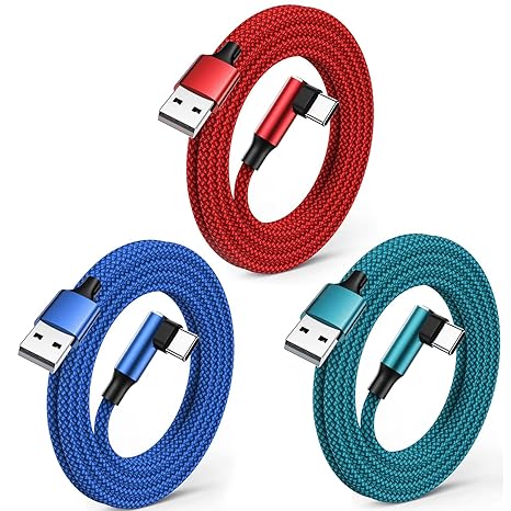USB C Charger Cable 3Pack 1.8M/6FT USB Type C Charger Fast Charging Cable Right Angle USB TO USB C Cable Nylon Braided for Samsung Galaxy S21 S20 S10 S9 S8 Note 10 9 8,Huawei P40 P30 P20,Google Pixel
