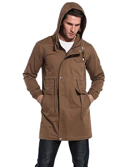 DAZZILYN Men's Cotton Windbreaker Jacket Casual Trench Coat Winter Outdoor Coat with Hood