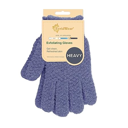 1 Pair EvridWear Strong Exfoliating Hydro Body Scrub Gloves. Dead Skin Cell Remover. Bath and Shower Gloves for deep cleansing and a healthy looking skin (Heavy Exfoliating, Gray)