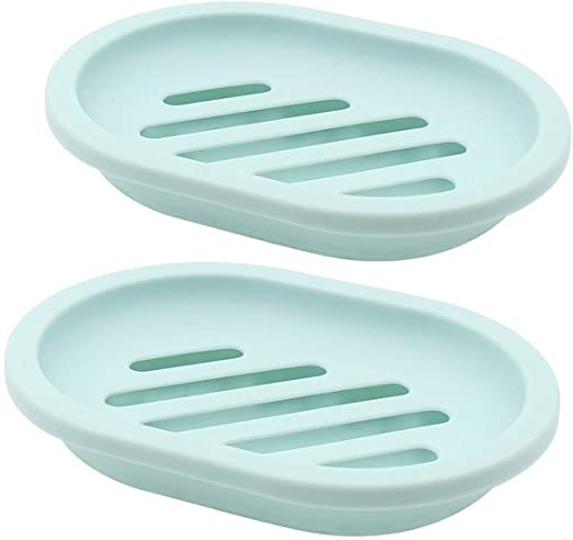 Topsky 2-Pack Soap Dish with Drain, Soap Holder, Soap Saver, Easy Cleaning, Dry, Stop Mushy Soap (Green)