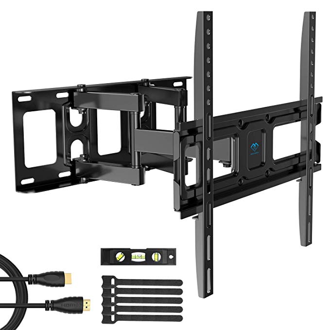 PERLESMITH TV Wall Mount Bracket Full Motion Dual Swivel Articulating Arms Extension Tilt Rotation, Fits Most 26-55 Inch LED, LCD, OLED Flat&Curved TVs, Max VESA 400x400mm and Holds up to 99lbs