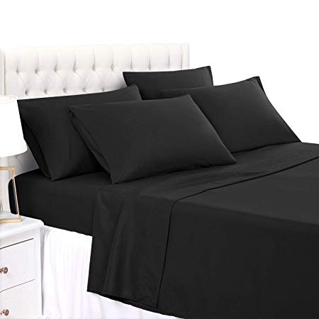 BASIC CHOICE 6 Piece Bedding Set - Hypoallergenic, Wrinkle & Fade Resistant - Queen Sheets Set, Black