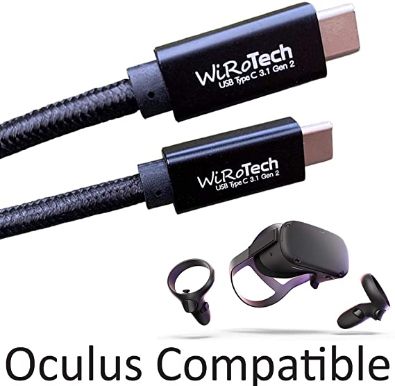 WiRoTech USB C 3.1 Gen2 SuperSpeed 10Gbps E-Marker chip Fastest Charging USB Cable, Oculus Quest Link Compatible (Black, 6 Feet)