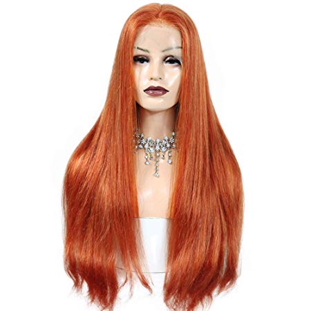 Fabwigs Human Hair Wig Full Lace Wig 150% Density Ginger Color #350 Silky Straight Preplucked Hairline 100% Brazilian Remy Hair(20inch, Full Lace)