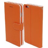 iPhone 6s Plus Case Lightthebo NEW Book Cover Case - Premium Genuine Leather Wallet cover with Hand Strap - Leather Case with STAND Flip Cover for Apple iPhone 6S plus 2015 and iPhone 6 plus2014Orange