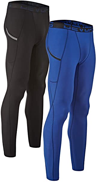 DEVOPS Men's 2 Pack Compression Cool Dry Tights Baselayer Running Active Leggings Pants