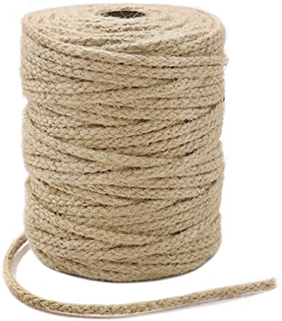 Tenn Well Braided Jute Twine, 200Feet 3.5mm Wide Natural Jute Rope for Artworks and Crafts, Macrame Projects, Gardening Applications (8 Strands)