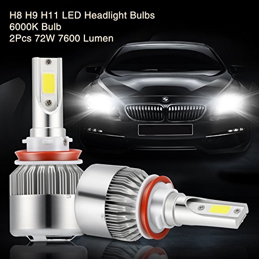 H8 H9 H11 LED Headlight Bulbs Kohree All-in-One Head-Lamps Conversion Kit, 6000K Bulb ,2Pcs 72W 7600 Lumen