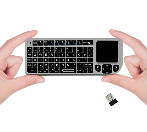 FAVI FE01 2.4GHz Wireless USB Mini Keyboard w Mouse Touchpad, Laser Pointer - US Version (Includes Warranty) - Silver (FE01-SL)