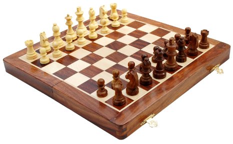 SouvNear Chess Set - Magnetic Chess Game with Travel Bag - Fine Wood Classic Handmade Standard Staunton Ultimate 12x12 Inch Folding Wooden Chess Board Set with Storage for Pieces