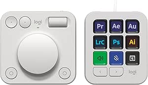 Logitech MX Creative Console - 9 Customizable LCD Keys, Control Dial for Graphic Design, Video Editing, Control Adobe, Zoom, Spotify and more - Pale Grey, With 3-months Adobe Creative Cloud membership