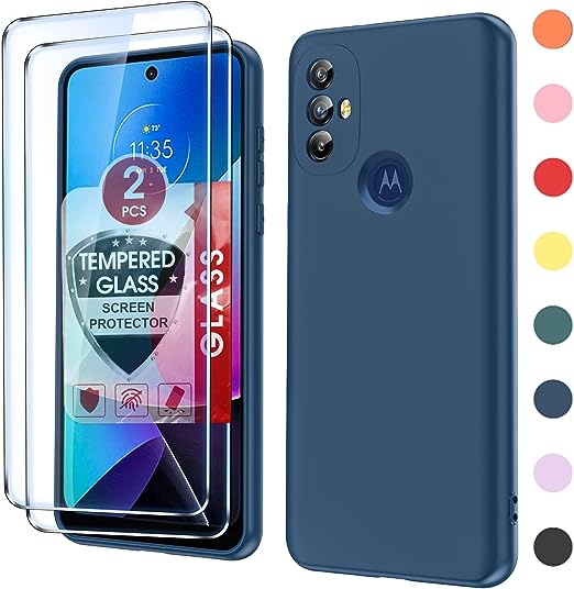 LeYi Moto G Play Phone Case, Motorola G Play 2023 Case with [2 Pack] Tempered Glass Screen Protector & Camera Lens Protector, Liquid Silicone Soft Microfiber Liner Case for Moto G Play, Blue