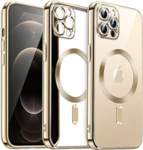 JETech Soft Clear Case for iPhone 12 Pro Max 6.7-Inch, Camera Lens Full Protection, Compatible with MagSafe Wireless Charging, Shockproof Electroplated TPU Phone Cover (Gold)