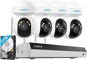 REOLINK 4K PTZ Wi-Fi 6 Security Camera System, 4pcs WiFi Cameras Outdoor with 10X Digital Zoom, Motion Track, Smart Detection, Color Night Vision,12CH Wi-Fi NVR with 2TB HDD, RLK12-800WPT4