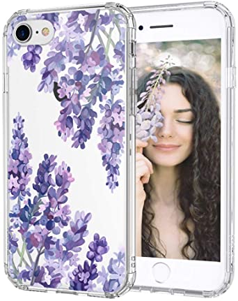 MOSNOVO iPhone 8 Case, iPhone 7 Case, Lavender Floral Flower Clear Design Printed Transparent Hard Back Case with TPU Bumper Protective Case Cover for iPhone 7 / iPhone 8