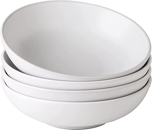 AmorArc 42 Ounce Salad Pasta Bowls , 8.75'' Large Ceramic Bowls Set of 4 for Kitchen, Chip-resistant Serving Bowls,Wide and deep, Microwave and Dishwasher Safe, Matte White