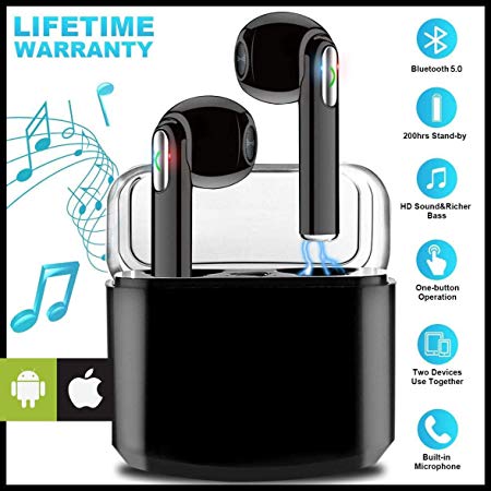 Priish® Premium I7s V-4.2 Sound Wireless Bluetooth Earphone / Earbud / Portable Headphone Handsfree for Sports Running Sweatproof Compatible with iOS Android Smartphone with Active Noise Cancellation & Charging Case Box White or Black - (Guarantee on Product & 100% Money Back No Questions Asked)