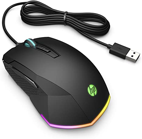 HP Pavilion RGB Gaming Mouse 200 | 5 DPI Settings, Max 3,200 DPI | Wired Gaming Mouse | 3,200 DPI PixArt Optical Sensor | 12 Customizable RGB Lighting Settings (5JS07AA#ABL)