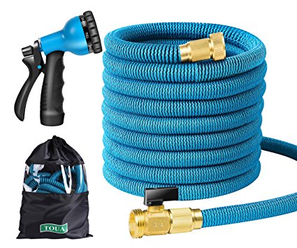 Garden Hose Expandable Water Hose 50FT Triple Latex Core 3/4 Brass Fitting 8 Function Spray Nozzle