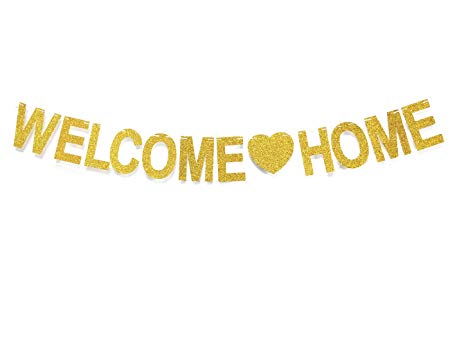 GZFY Welcome Home Gold Glitter Banner for Home Decoration Family Party Supplies Photo Booth Props