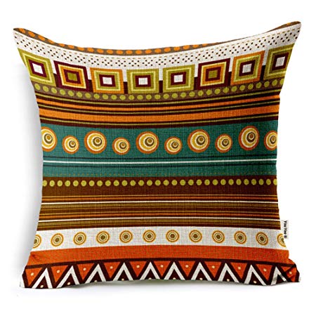 VOGOL Square Decorative Cotton Linen Throw Pillow Case Cushion Cover, Ethnic African Style, 18x18inch