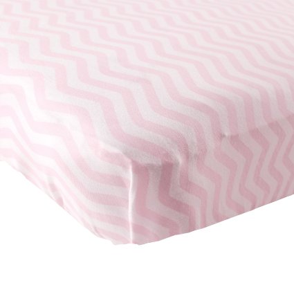 Luvable Friends Fitted Knit Cotton Crib Sheet, Pink Chevron, One Size