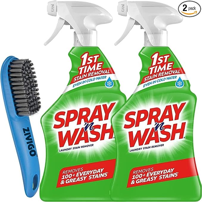 Spray n Wash Laundry Stain Remover 22 Ounce 2 pack, Bundled With Laundry Brush Stain Remover