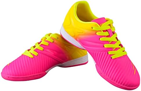 Vizari Kids Liga in Indoor Soccer Shoes | Boys and Girls (Pink/Yellow, 5)