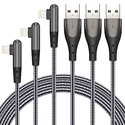 iPhone Charger, Sundix Lightning Cable 3 Pack 10FT [MFi Certified], Nylon Braided 90 Degree iPhone Charger Cable Compatible 12/12mini/12Pro/11/11Pro/X/Xs Max/XR/8/iPad/iPod and More (S-10BK)