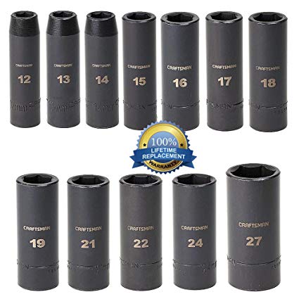 Craftsman 12 Pc. Metric Easy to Read Impact Deep Socket Set, 6 Pt, 1/2 In. Drive - Backed By Our Lifetime Replacement Guarantee!!!