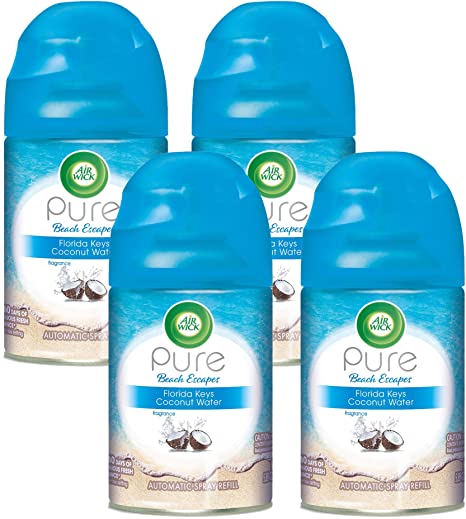 Air Wick Pure Freshmatic 4 Refills Automatic Spray, Florida Keys Coconut Water, 4ct, Air Freshener, Essential Oil, Odor Neutralization, Packaging May Vary