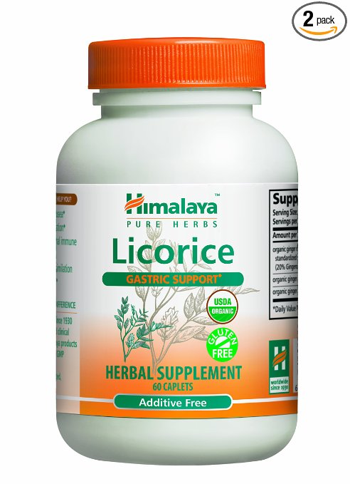 Himalaya Pure Herbs Licorice Gastric Support Herbal Supplement, 60 Caplets,  (Pack of 2)
