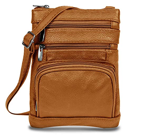 Maze Exclusive Womens Genuine Leather Cross Body Handbag Purse Messenger Bag with Multi-Pockets, Adjustable Strap