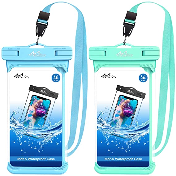 MoKo Waterproof Phone Pouch, [2 Pack] Underwater Cellphone Case Dry Bag with Lanyard Compatible with iPhone 11/11 Pro/11 Pro Max/X/Xs/Xr//Xs Max, 8/7, Samsung Galaxy S10, S20, S10/S9/S8 Plus Note 9/8