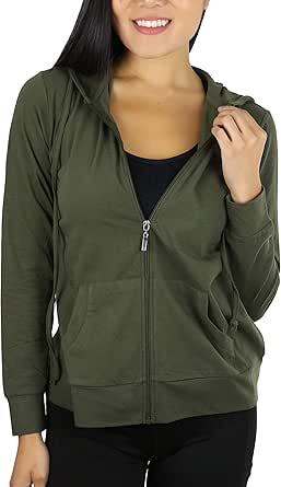 ToBeInStyle Women's Thin Fabric Long Sleeve Kangaroo Pocket Zip Up Hoodie