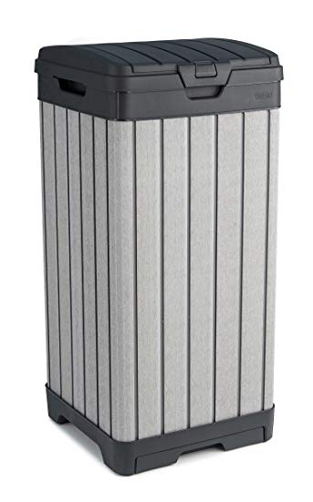 Keter 237924 Rockford Duotech Outdoor Plastic Resin Trash Can, Grey