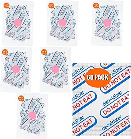 300CC Food Grade Oxygen Absorbers (10 Pack in Individual Vacuum Bag, Total 60 Packs) Oxygen Absorbers for Long Term Food Storage with Oxygen Indicator, Works in Mylar Bags, Mason Jars, and Vacuum Bags