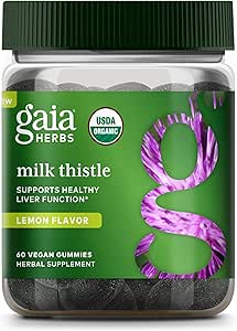 Gaia Herbs Milk Thistle Gummies - Herbal Supplement with Antioxidant Properties for Liver Health & Liver Detox - Lemon Flavored - 60 Vegan Gummies