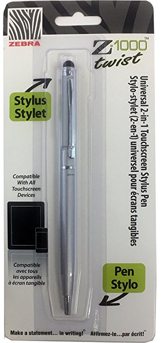 Zebra Stylus Twist Pen, Silver, 1 Pack (33161)