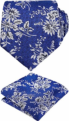 Alizeal Mens Flower Patterned Tie with Pocket Square Stylish Unique for Business Wedding Party Necktie Set