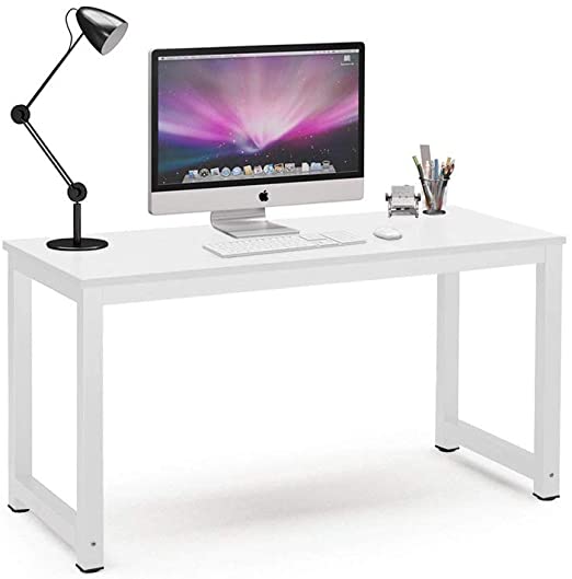 Nicemoods Office Desk Computer PC Laptop Table Workstation Made of Wooden and Anti Rust Paint Steel Frame for Home Living Room Restaurant (White)