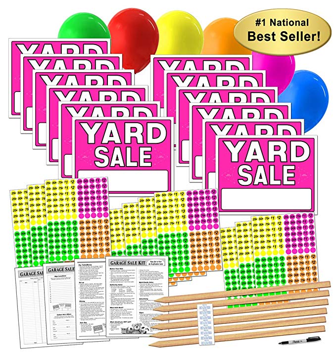 Yard Sale Sign Kit with Pricing Labels and Wood Sign Stakes (A802Y)