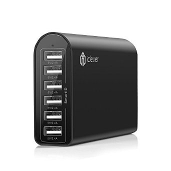 iClever BoostCube 50W 6-Port Universal USB Desktop Charger with SmartID Technology, Black