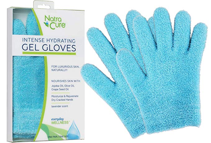 NatraCure Moisturizing Gel Gloves - (For dry hands, dry skin, dry cuticles, eczema) - Colors: Aqua or Lavender