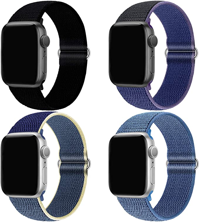 QIENGO 4Pack Compatible for Apple Watch Band 38mm 40mm 42mm 44mm，Adjustable Soft Lightweight Breathable Sports Replacement Band for Series 6 5 4 3 2 1 SE
