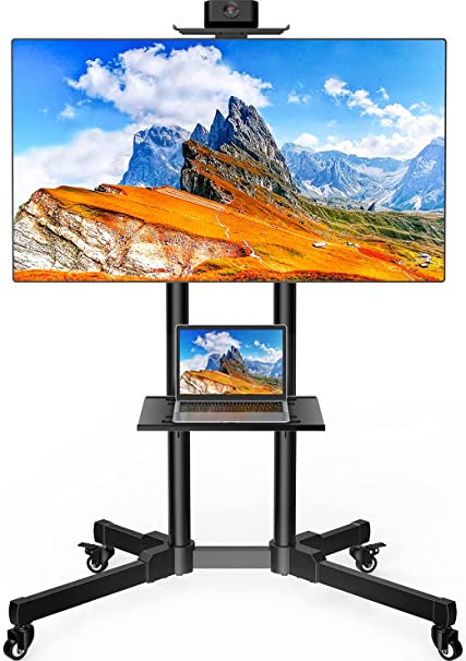 Mobile TV Cart with Wheels for 32-70 Inch LCD LED 4K Flat Screen TVs Holds Up to 120 lbs - UL Certificated Rolling TV Floor Stand with Shelf & Camera Tray, Height Adjustable Trolley Max VESA 600x400mm