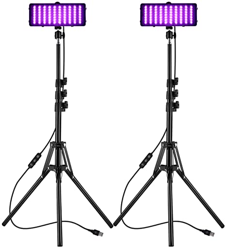 Andoer 2 Packs Dimmable LED Video Light with Adjustable Light Stand, Full Color 2600k-6000k USB RGB Video Conference Lighting Kit Professional for Filming Music Videos Zoom Live Streaming, 1.6m